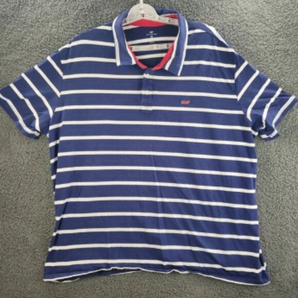 Vineyard Vines Polo Shirt Blue White Striped Mens 2XL Short‎ Sleeve Cotton Blend - Picture 1 of 12